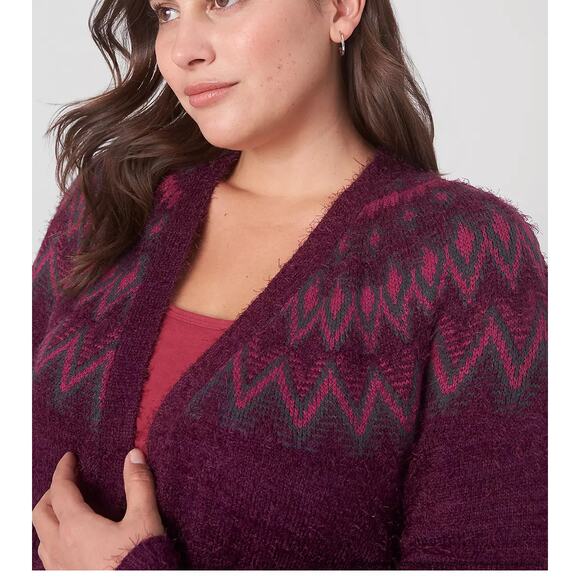 Lane Bryant Long-Sleeve Fair Isle Cardigan dark purple open front size 22/24 - Picture 8 of 9